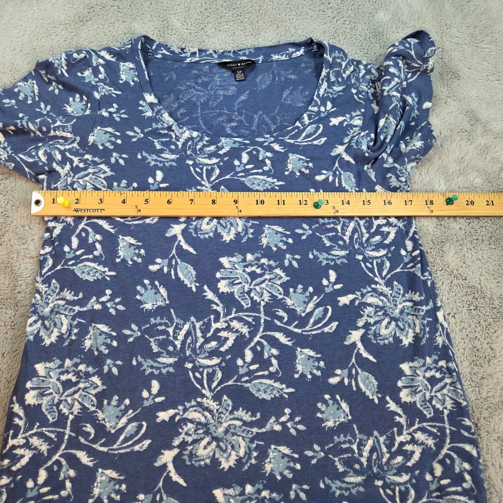 Lucky Brand Cotton T-Shirt Womens S Floral Print Scoop Neck Short Sleeve Blue - Picture 5 of 6
